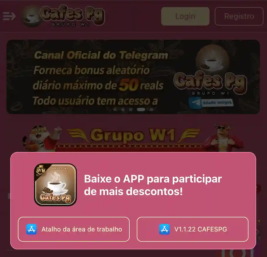 Interface do CAFESPG app para jogar cassino, slots e apostas esportivas no celular.